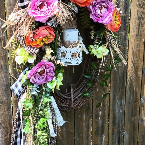 Summer Wreath,Farmhouse Front Door Wreath,Spring Wreath,Floral Arrangement - Picture 10 of 11